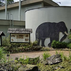 Elephant house with information panels