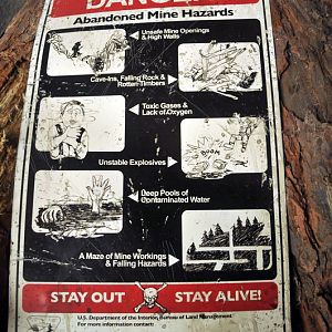 Sign in the mine at Hannovers Yukon Bay.