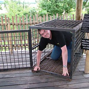 Trying out a bile cage at the RSCC, 31/07/10