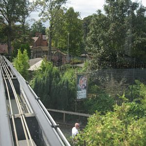monorail track and tiger exhibit