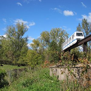 Minnesota Zoo 2010 - Monorail passes American Bison exhibit
