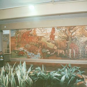Berlin Tierpark 1995 - Wall art inside the massive Pachyderm House