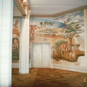 Berlin Tierpark 1995 - Wall art inside the massive Pachyderm House