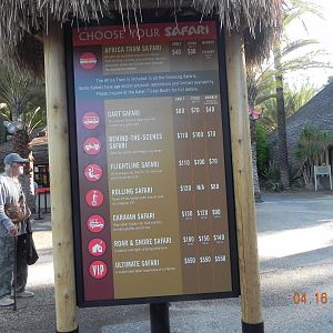New sign showing "safari" prices.