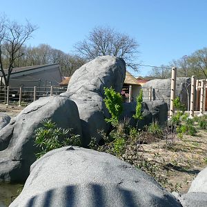 Side of the pool on the right leading to entrance.