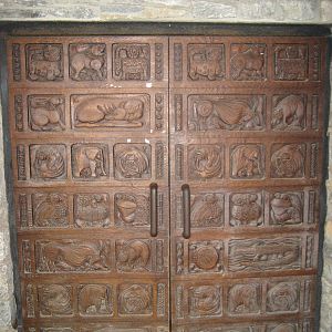 carved entrance doors