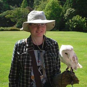 Girlfriend holding Barn Owl "Sparky"