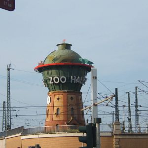 View of the old Railway water tower at the main station at Halle