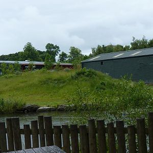 View of the chimp house and island, June 2012