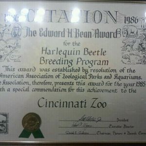 Jul. 2012-Edward H. Bean Award for the birth of the Harlequin Beetle