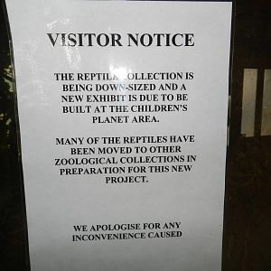 Reptile House Visitor Notice at Flamingo Land - 14/10/2012