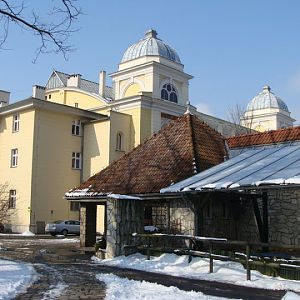 In the foreground building of the aquarium, deep inside terrarium