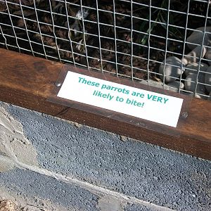 Filey Bird Garden and Animal Park, Parrot Aviary warning sign 2nd August 20