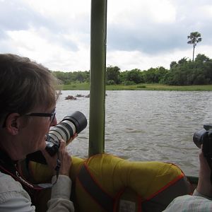 Orangperson looking for a shot at hippos