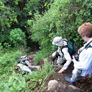 Climbing down into the gorge