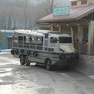 an amphibious vehicle in the Lost Valley attraction