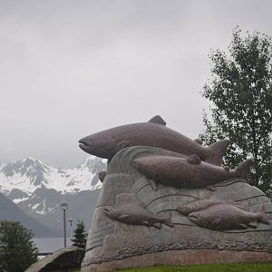 Sculpture Honoring the Five Alaskan Salmon Species - King, Silver, Pink, Re