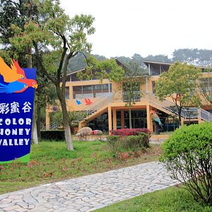 The entrance of lory and scarlet ibis enclosure