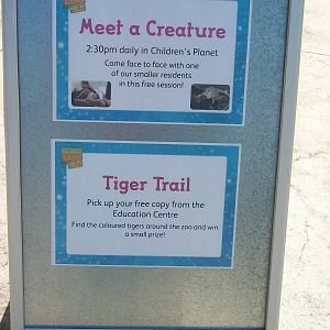 Meet a Creature and Tiger Trail signage board, 4th August 2014