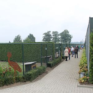 Crane enclosures - left and outdoor aviaries - right