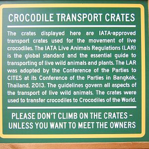 Sign about Crocodile Transport crates