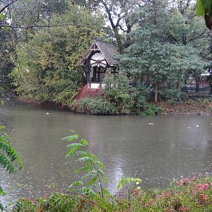 Big lake and historic shelter