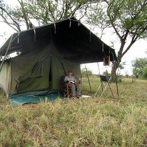 Hix at a private tented camp in the park