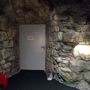 Emergency exit, example of wall design and built-in terrarium
