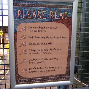 Signage on the entry doors to the Wallaby Walk through