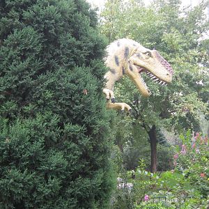 dinosaur model outside the museum