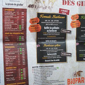menu from restaurant