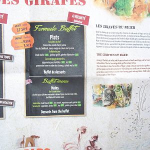 menu from restaurant with niger giraffe details