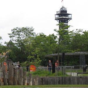 Hippos and zoo tower, June 2015.