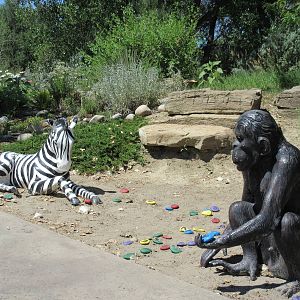 Zebra + Chimpanzee Statues