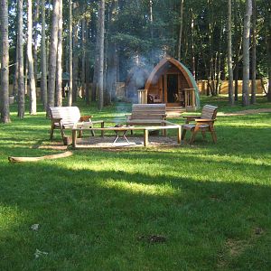 View of camping lodges