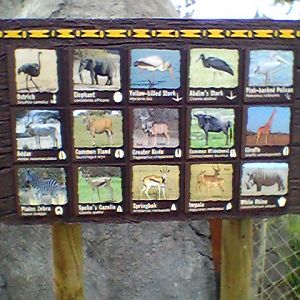 Fresno Zoo African Adventure animal guide sign