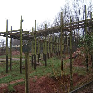 View of overhead walk way being taken down