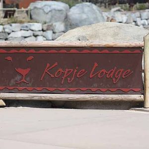 Sign overlooking savanna