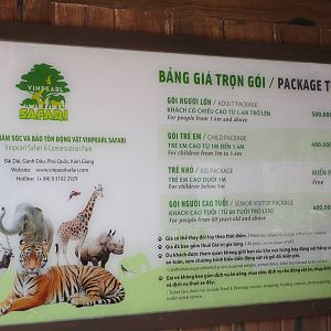 Vinpearl Safari - Prices Board