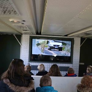 Inside the lion viewing truck, February 2016