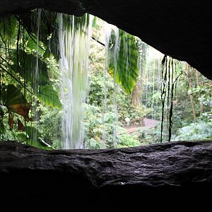 Behind the waterfall