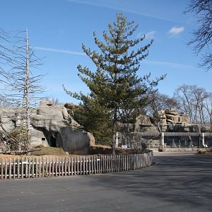 Detroit Zoo - Japanese Macaque enclosure (left) / African Lion enclosure (right)