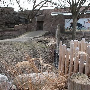 Detroit Zoo - Warthog enclosure on left, Aardvark exhibit on right