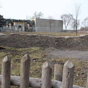Detroit Zoo - Reticulated Giraffe enclosure and barn in background