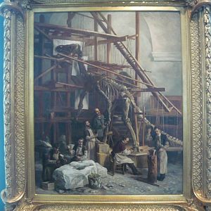 Louis Dollo supervising the mounting of an Iguanodon skeleton