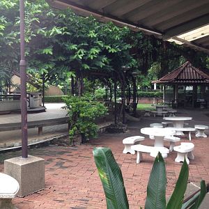 Outside enclosures + eating area