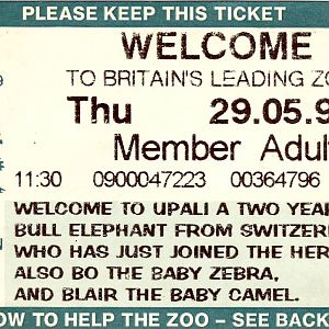 Chester Zoo member's admission ticket 1997