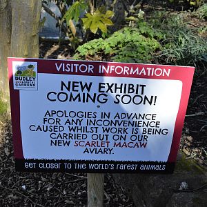 Visitor information sign next to new aviary