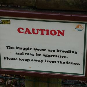 Signage on Magpie Goose enclosure