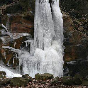 a waterfall in wintertime